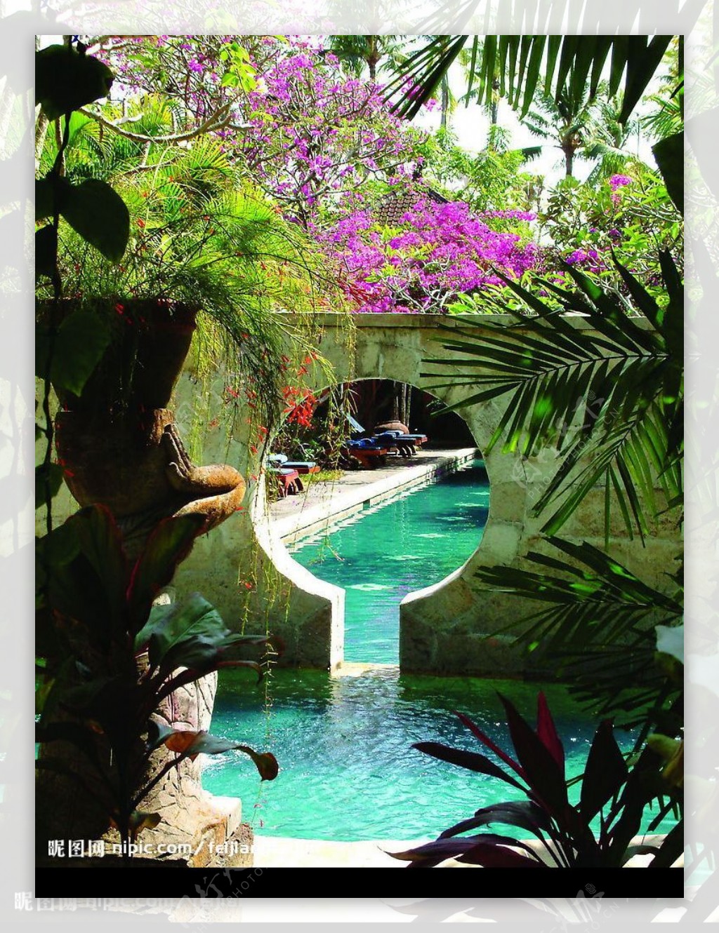花丛中的巴厘岛温泉图片