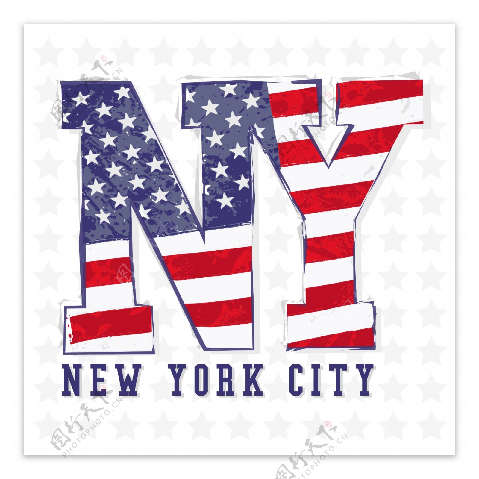美国国旗文字T恤印花设计图片