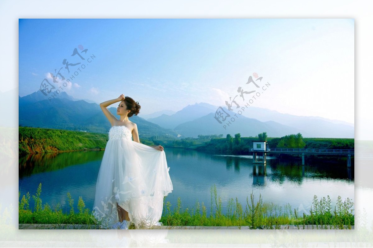 高清美女婚纱风景图片