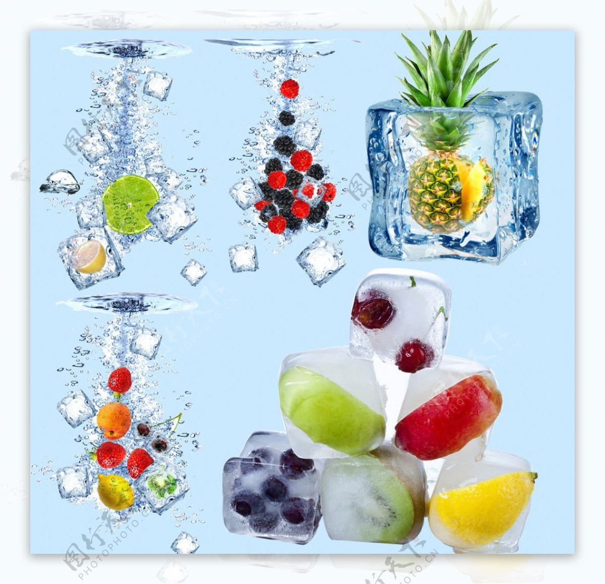 冰块中的水果图片