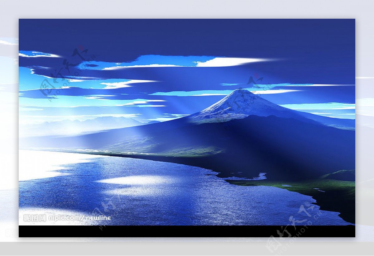 光芒的富士山图片