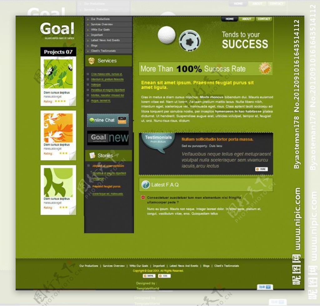绿色高尔夫CSS网页模板图片
