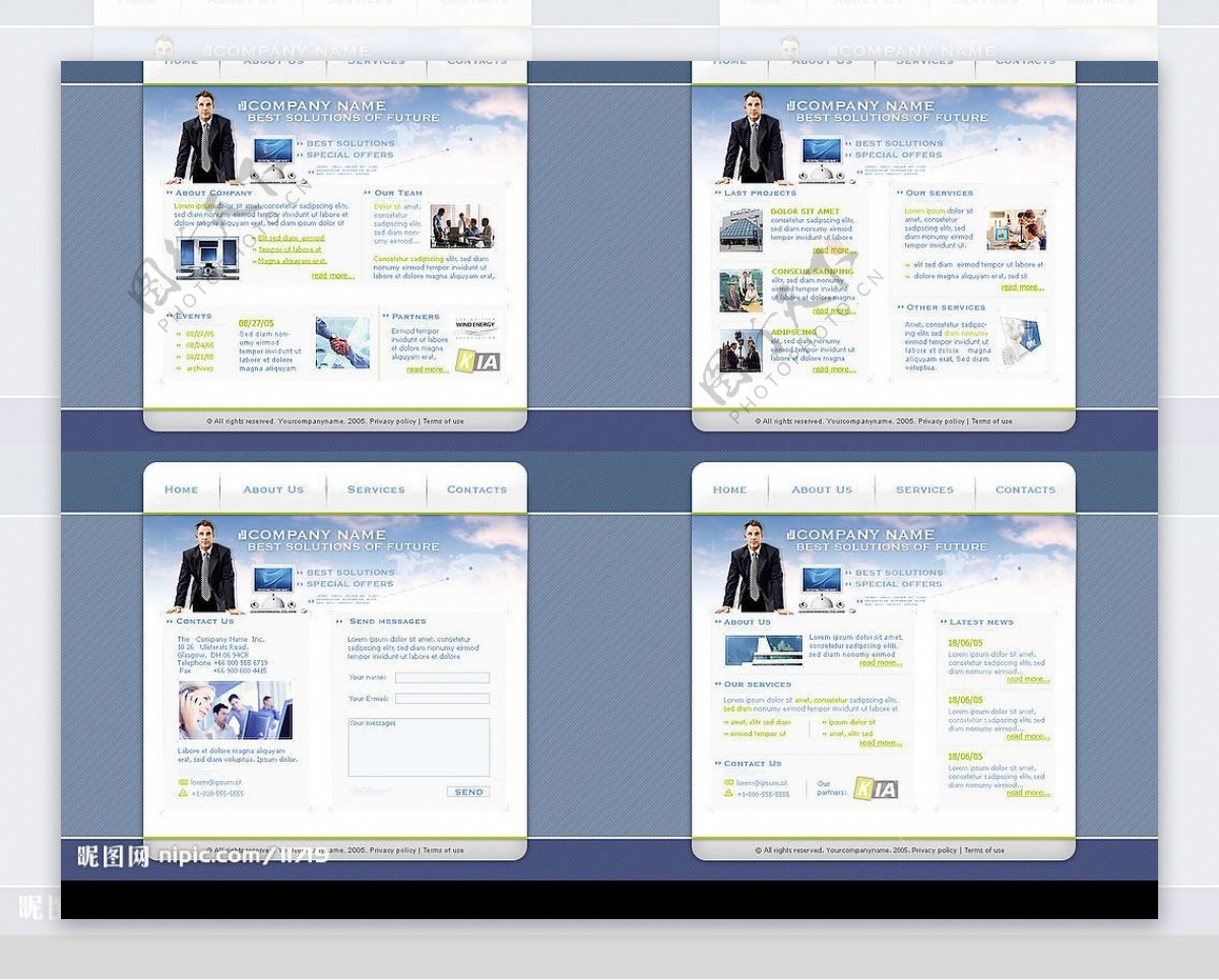 四页面蓝色FLASH商务模板图片