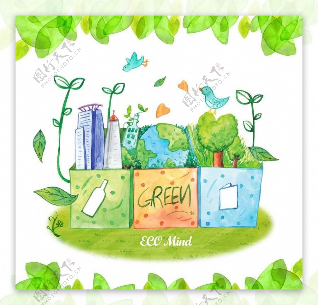 绿叶地球仪环保素材图片