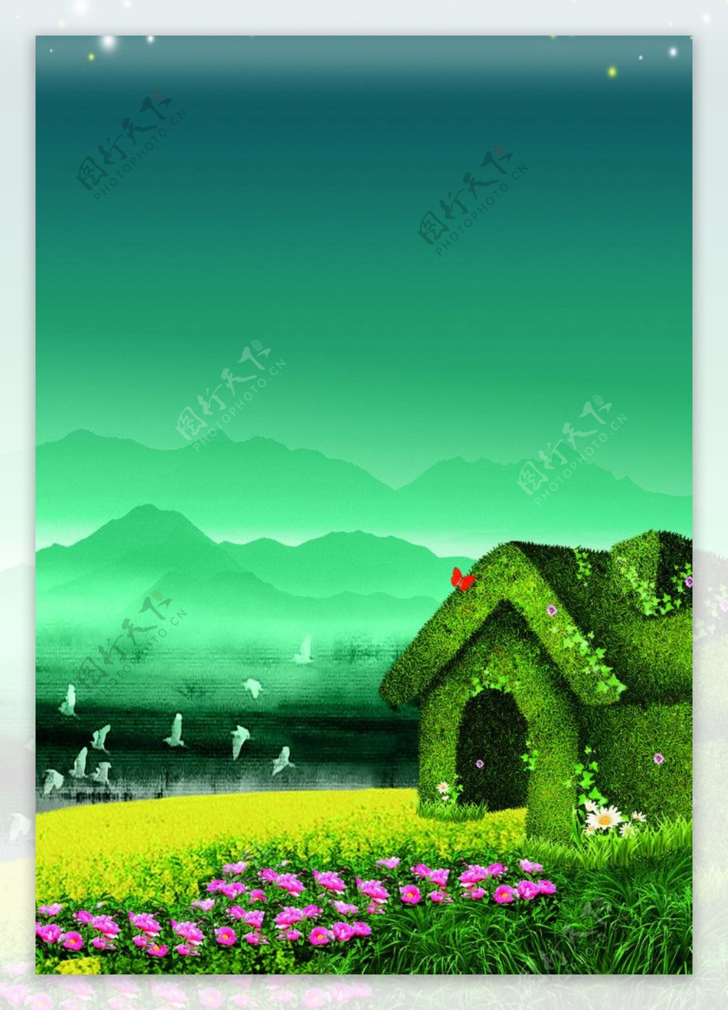 绿色小房子图片