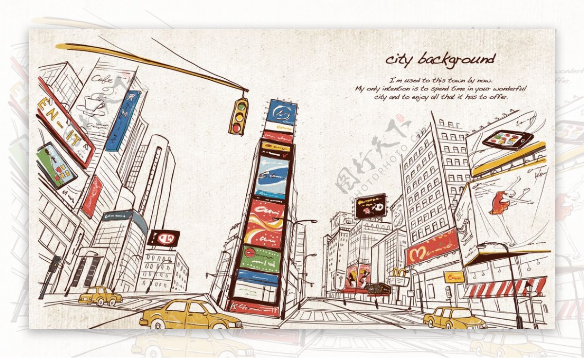 城市交通建筑插画图片