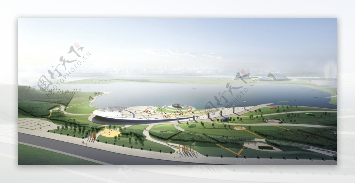 城市江滨公园景观效果图PSD分层模板图片
