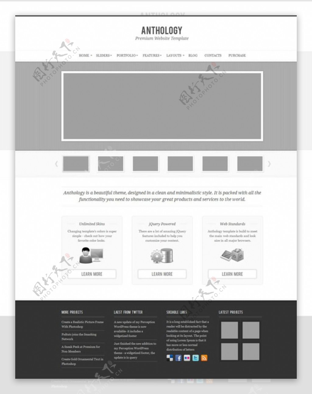 黑白简约风格网站模板图片