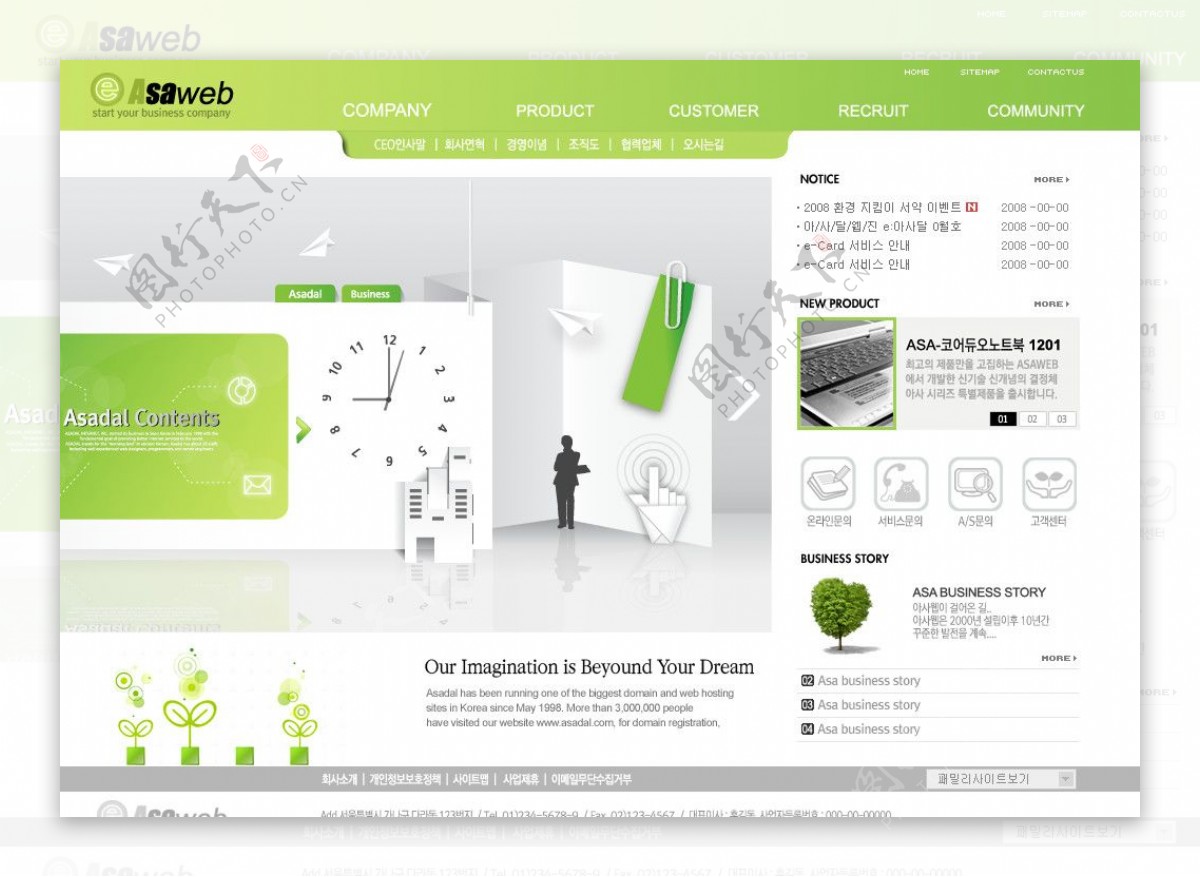 绿色简洁韩国商业模板内页图片