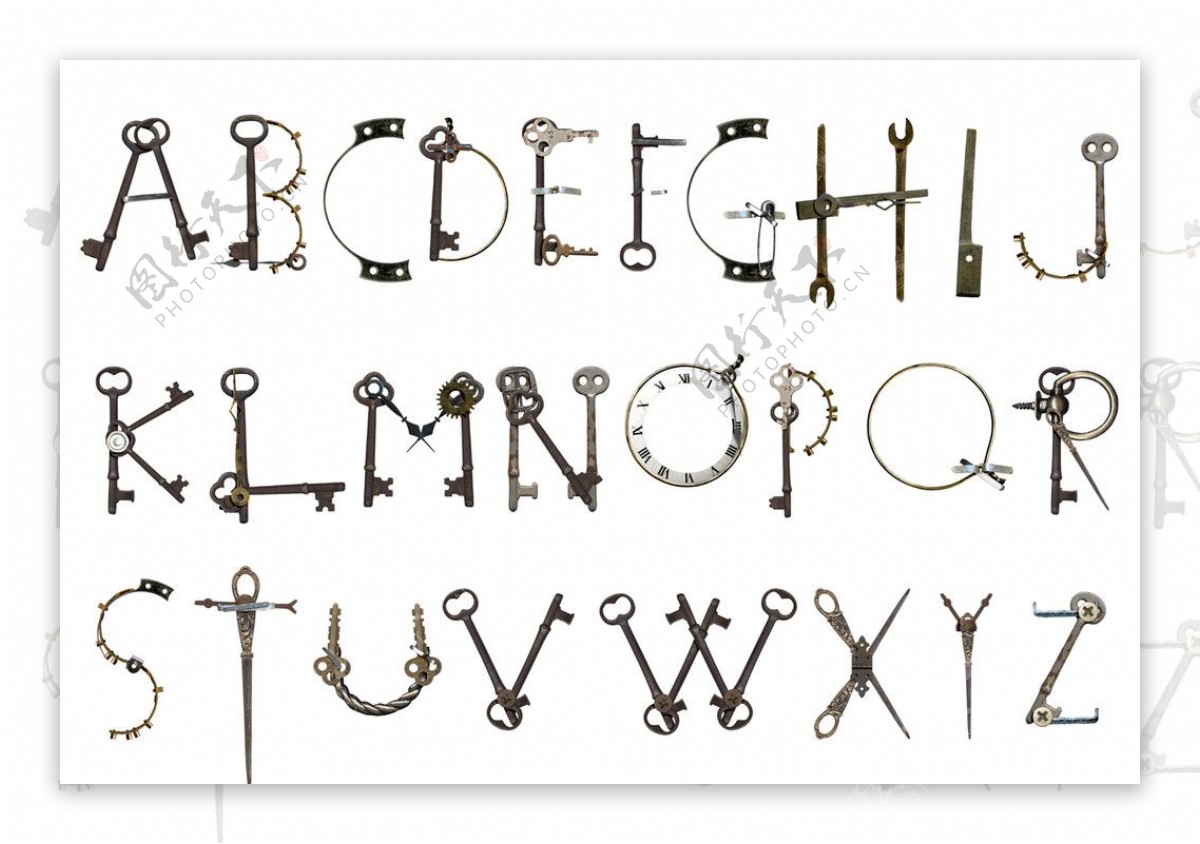 金属零件拼接英文字母图片
