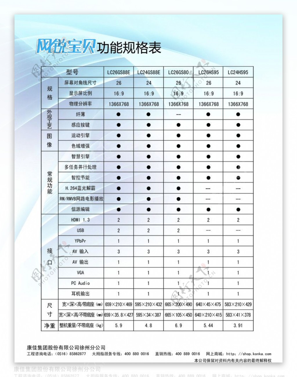 康佳表格彩页图片