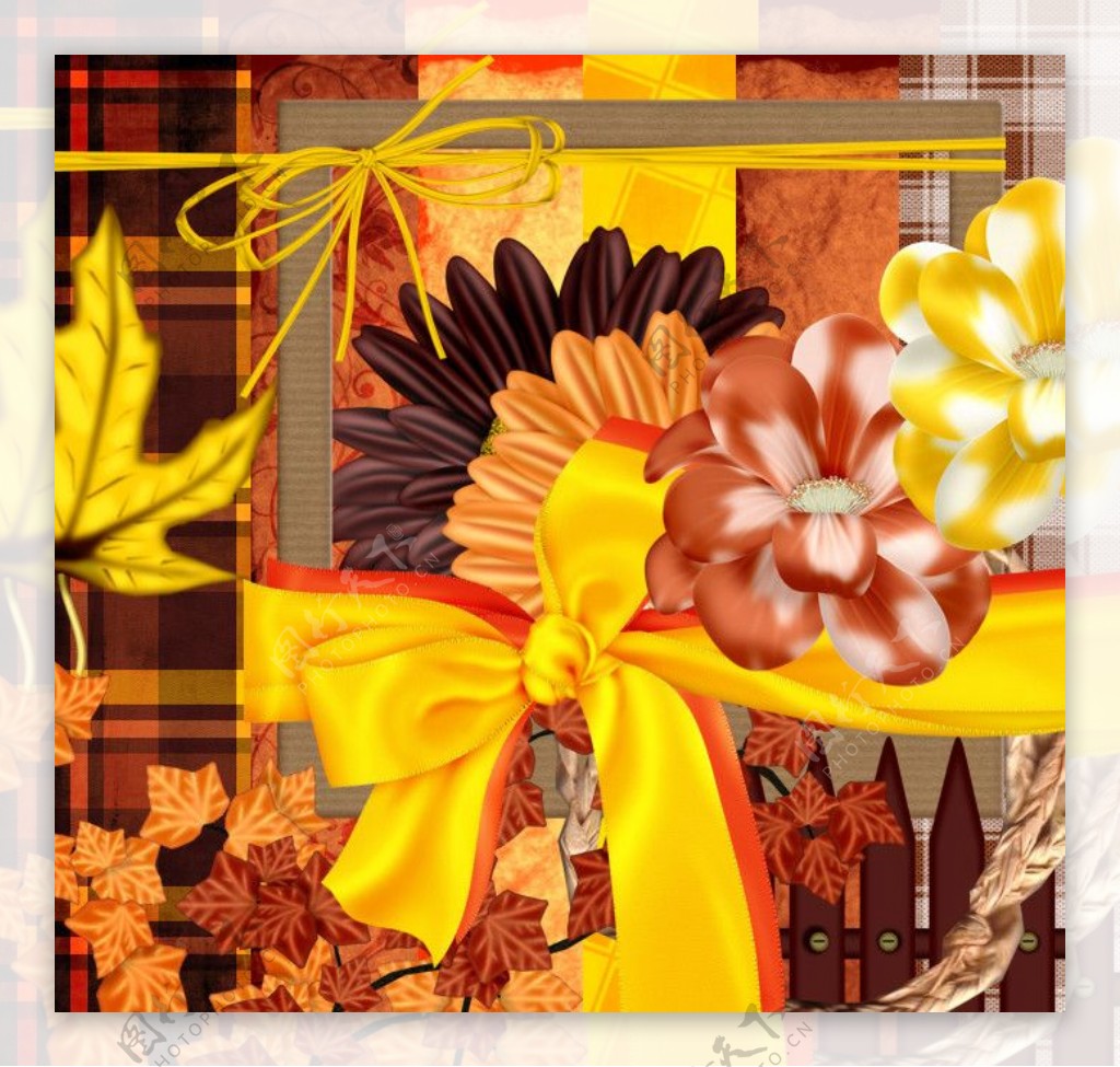 花朵缎带蝴蝶结橙黄图片