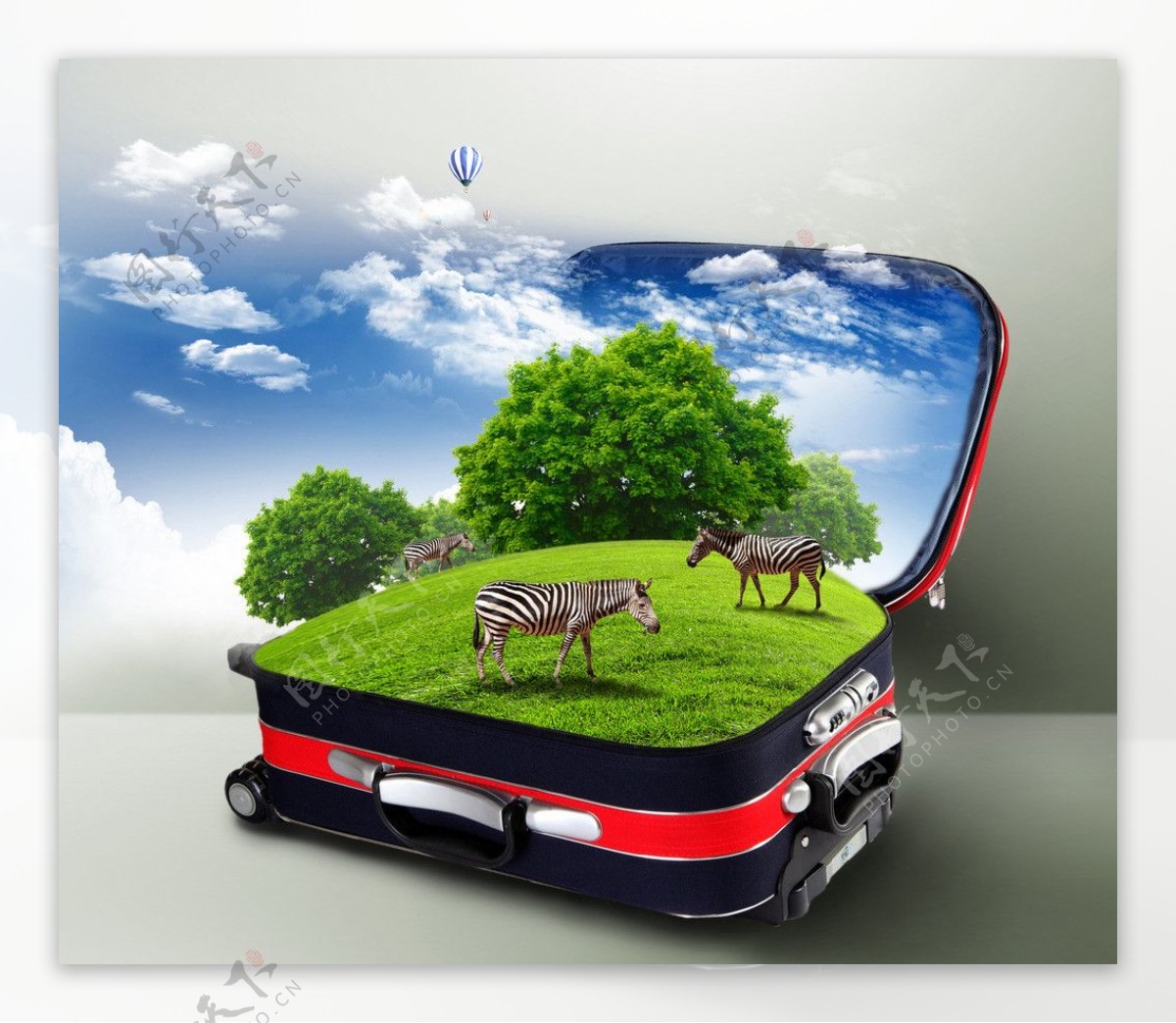 旅行箱中的绿色生态环保背景图片