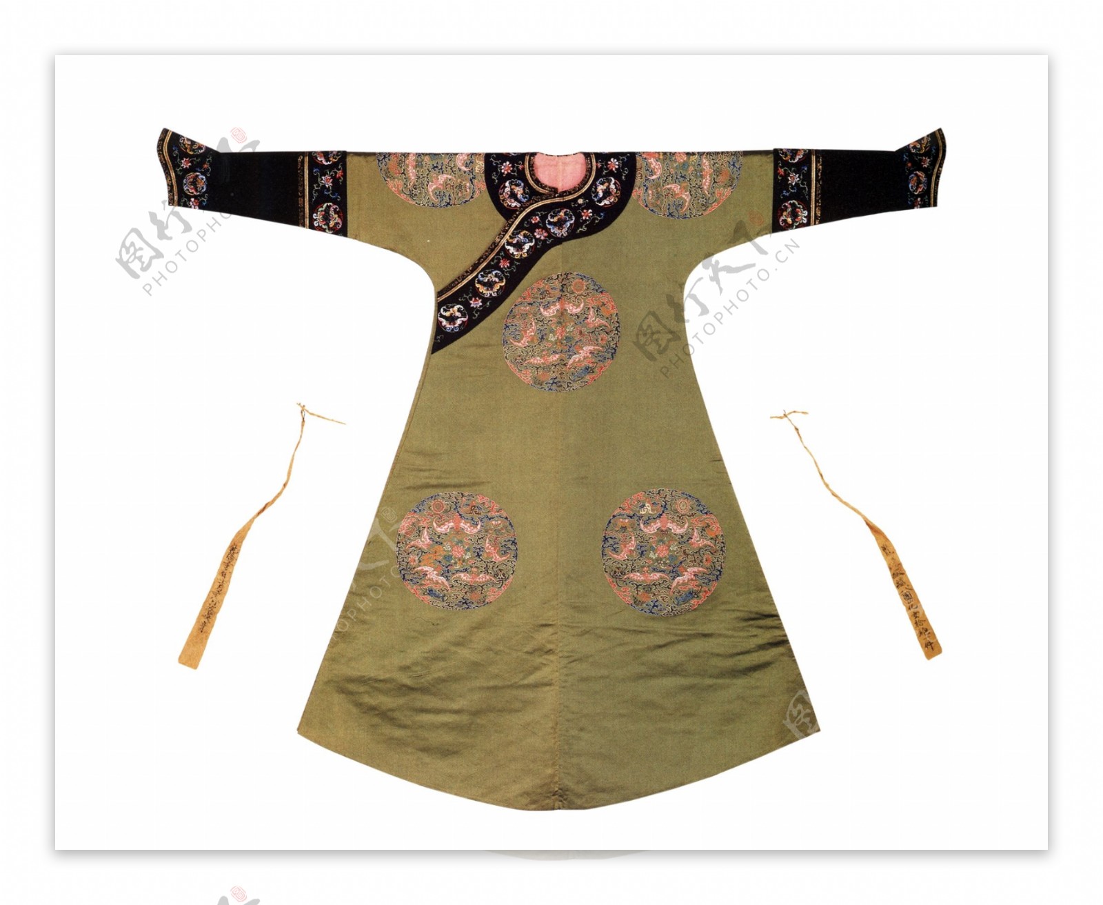 绿缎织八团花纹夹袍图片