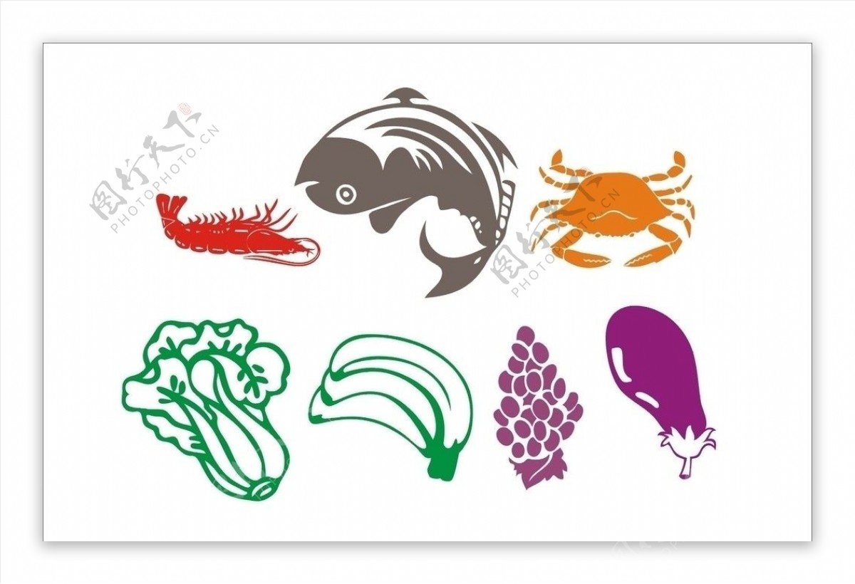 鱼吓蟹蔬菜图形图案图片