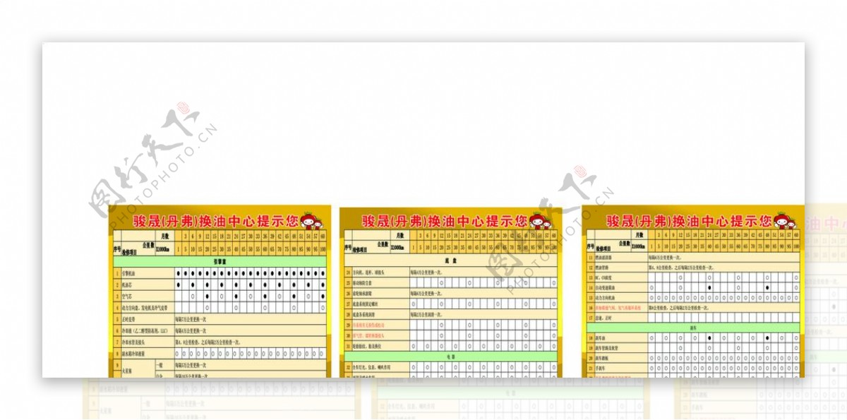 汽车机油表格提示中心