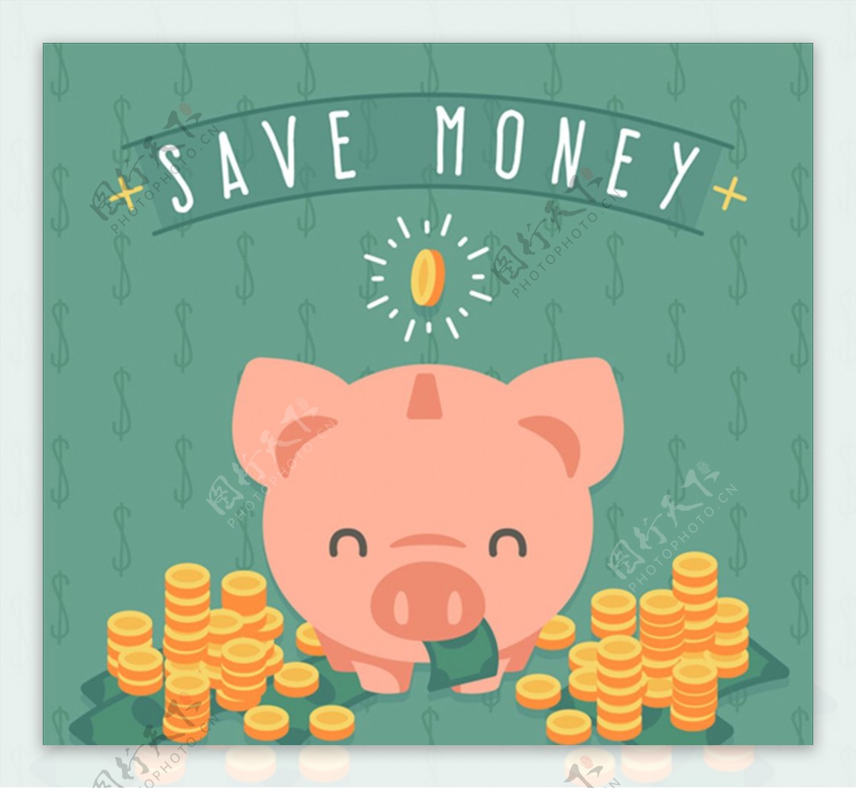 硬币和纸币小猪存钱罐插图