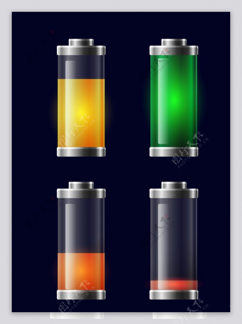 不同颜色的透明充电电池矢量素材