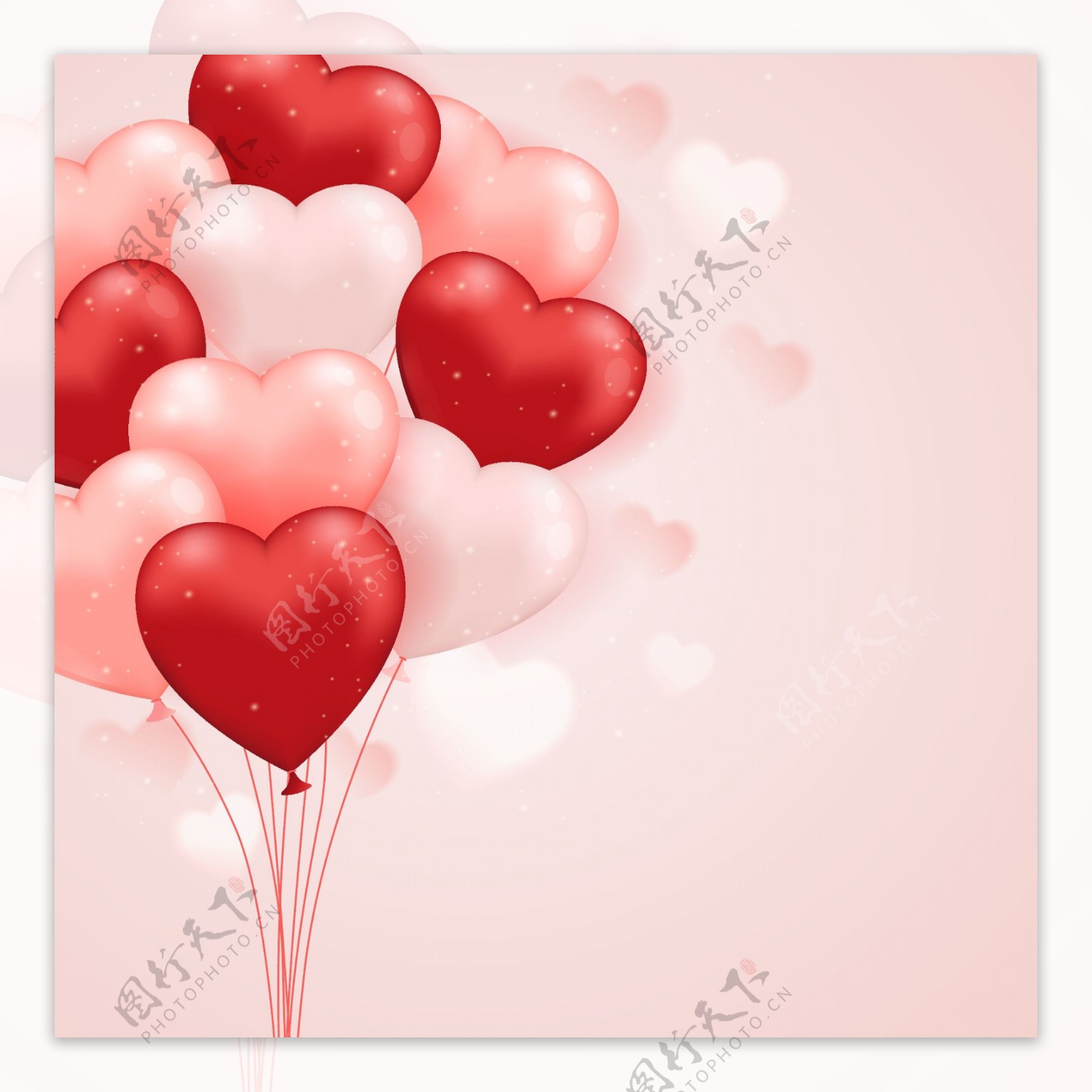 白色和红色爱心气球束矢量素材