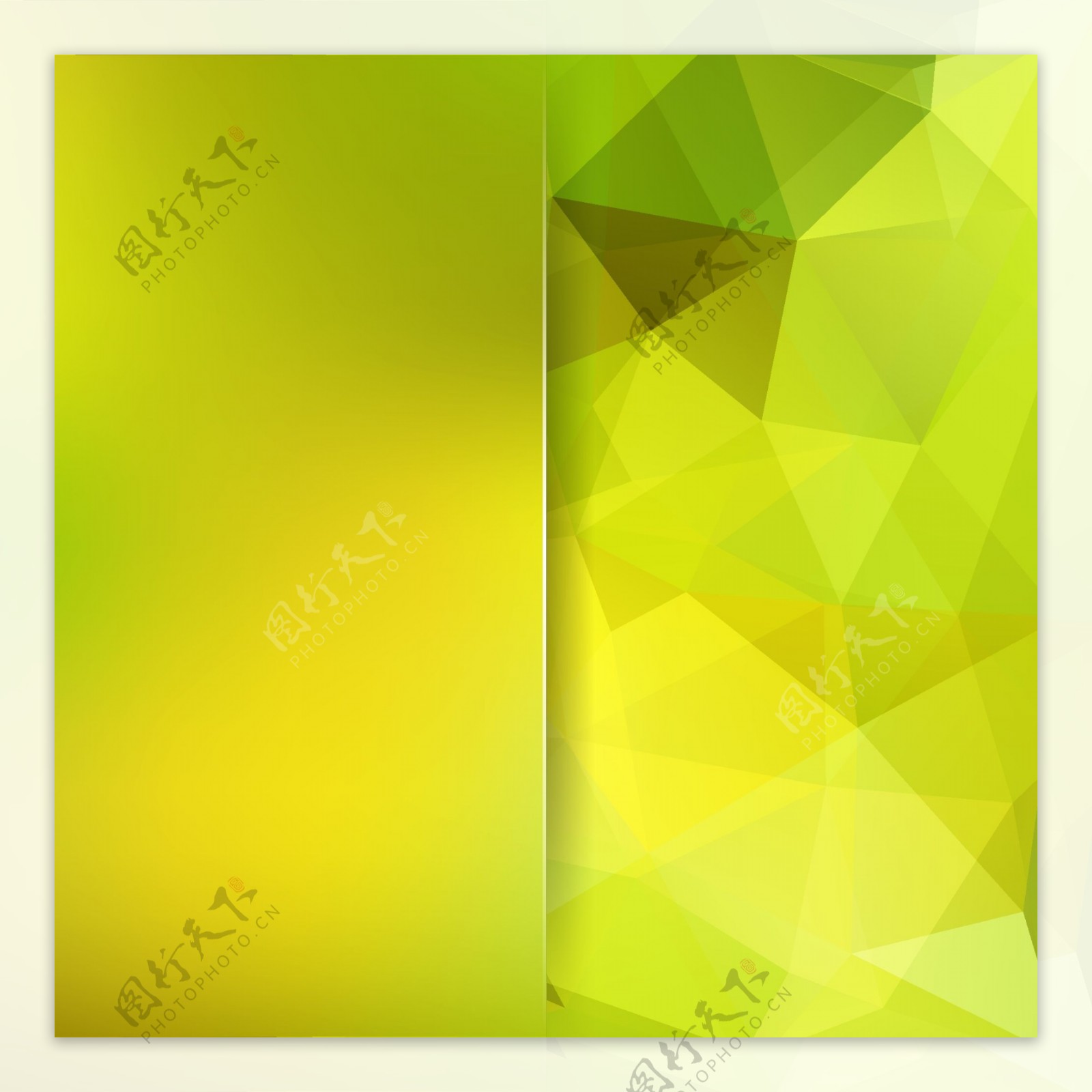 黄绿渐变清新唯美多边形几何折页
