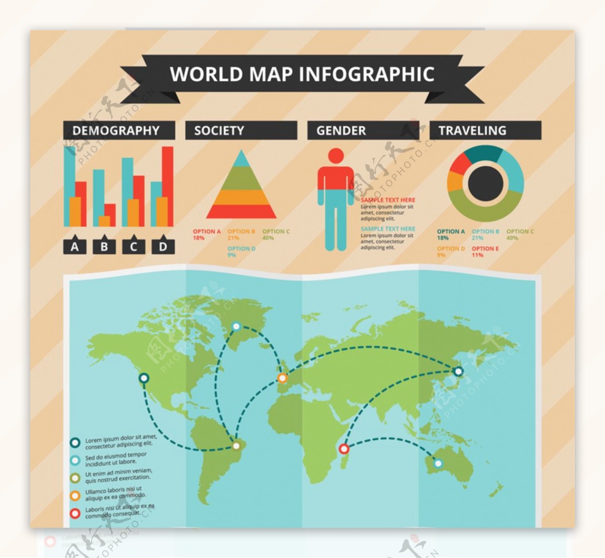 创意世界地形图信息图矢量素材