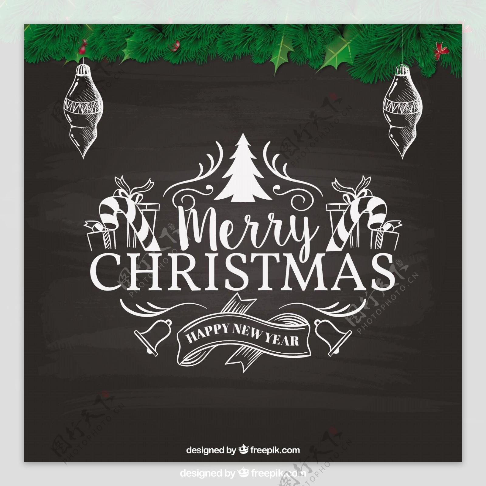 复古圣诞卡片在黑板上的风