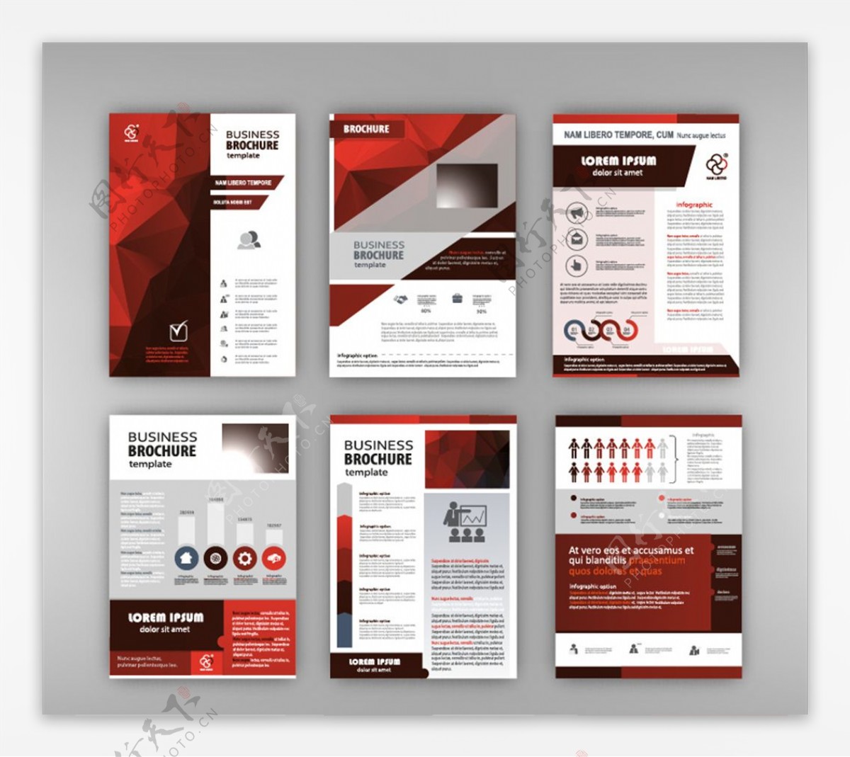 暗红色低多边形几何商业画册内页