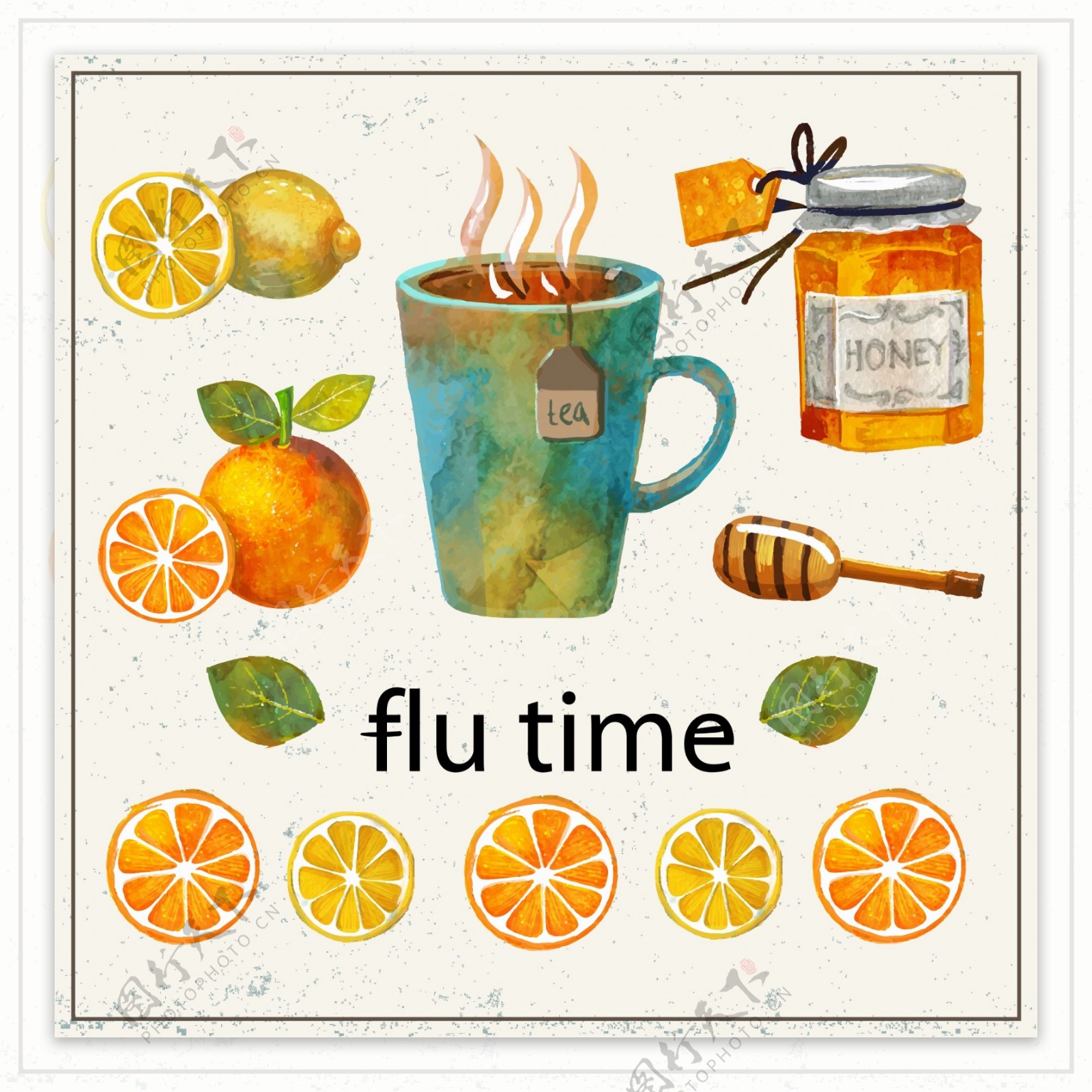 水彩绘流感季水果茶矢量素材