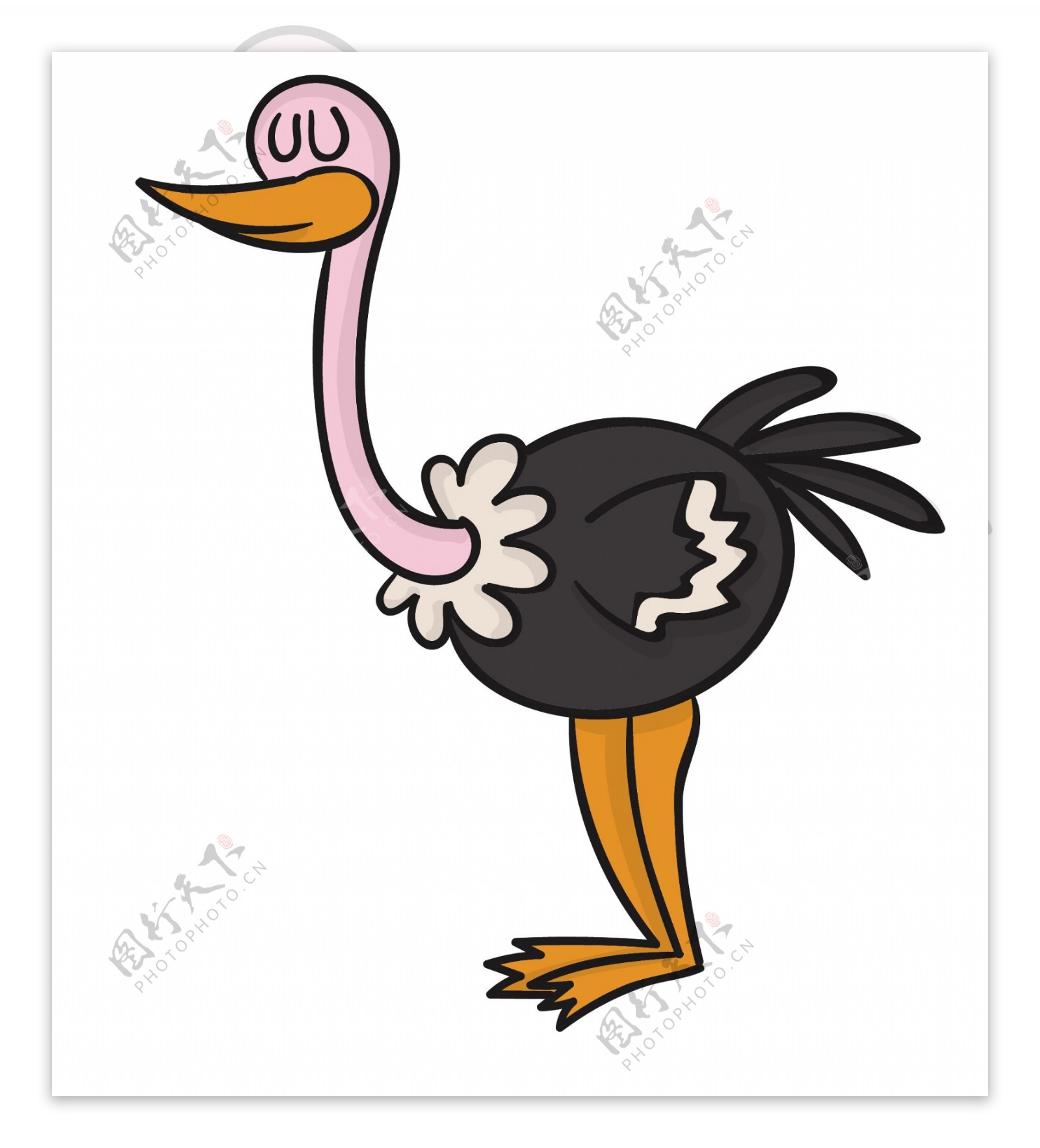 手绘卡通动物鸵鸟【免抠元素PNG】-90设计网