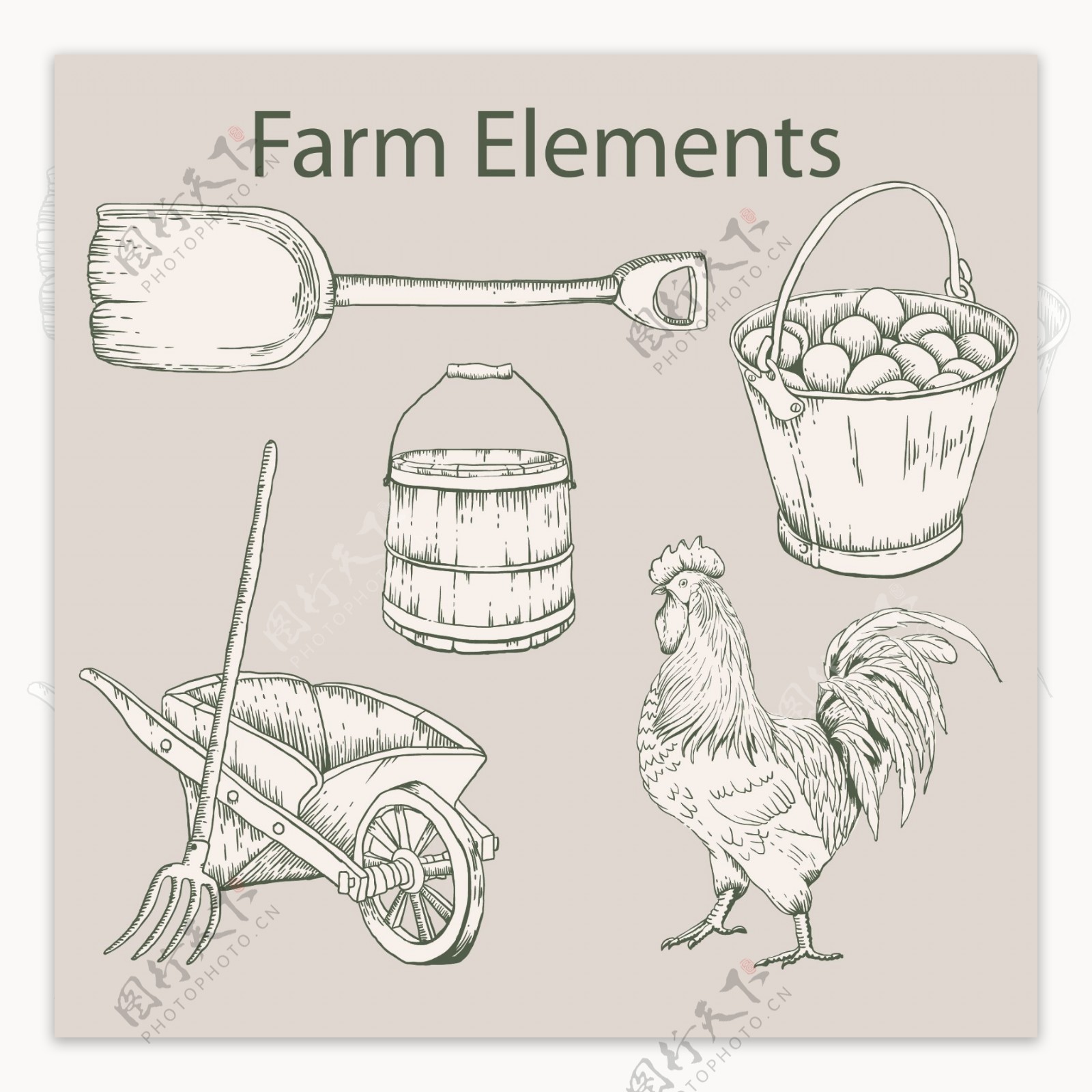 5款手绘农场元素矢量素材