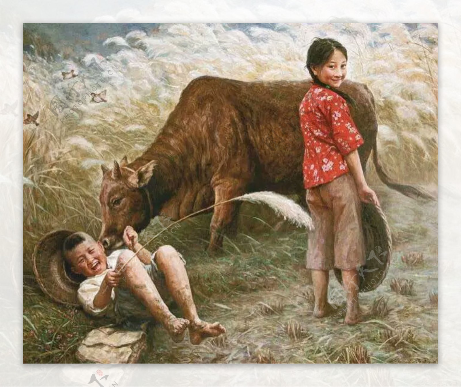 农村小孩油画