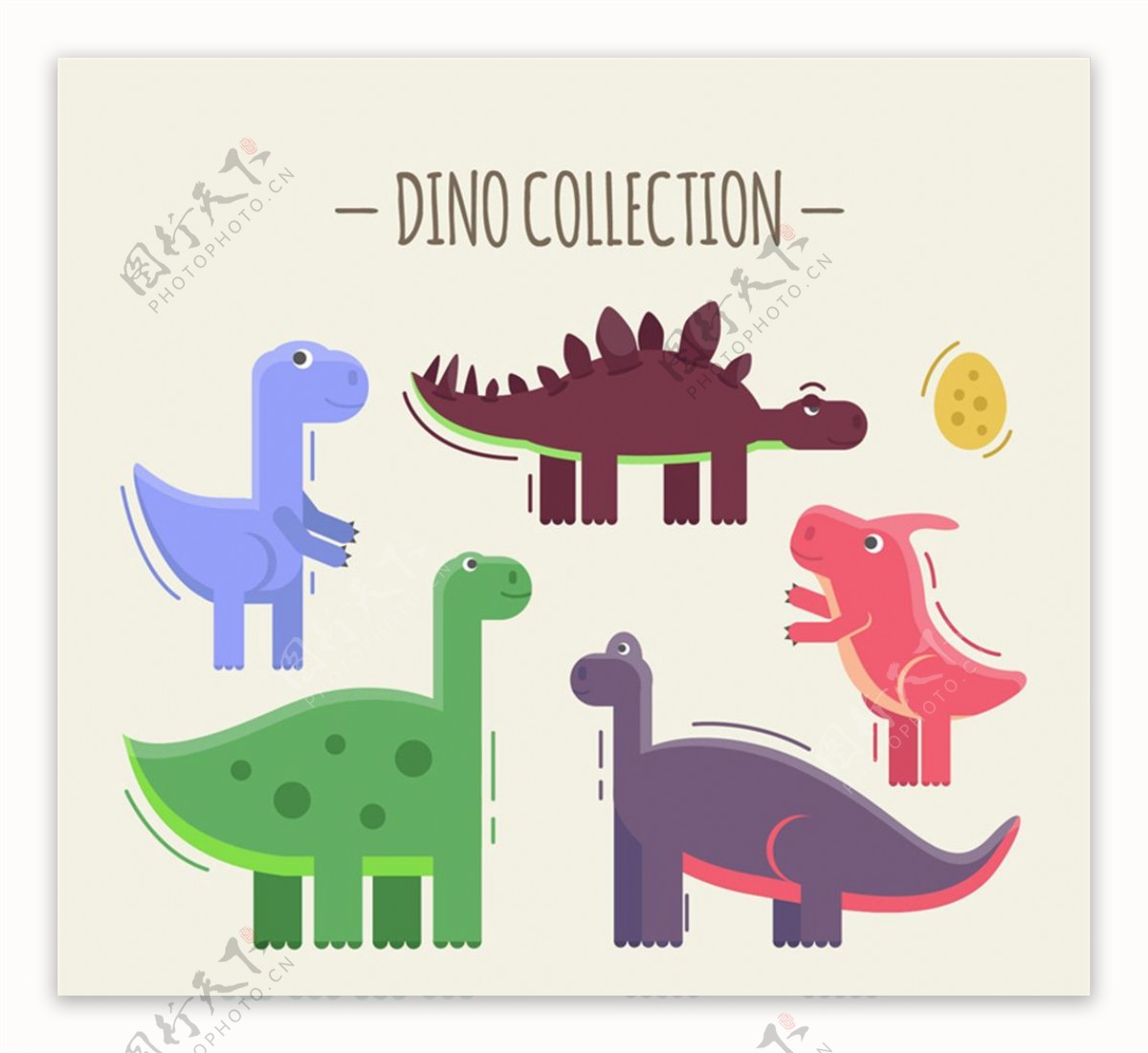 5款彩色恐龙设计矢量素材