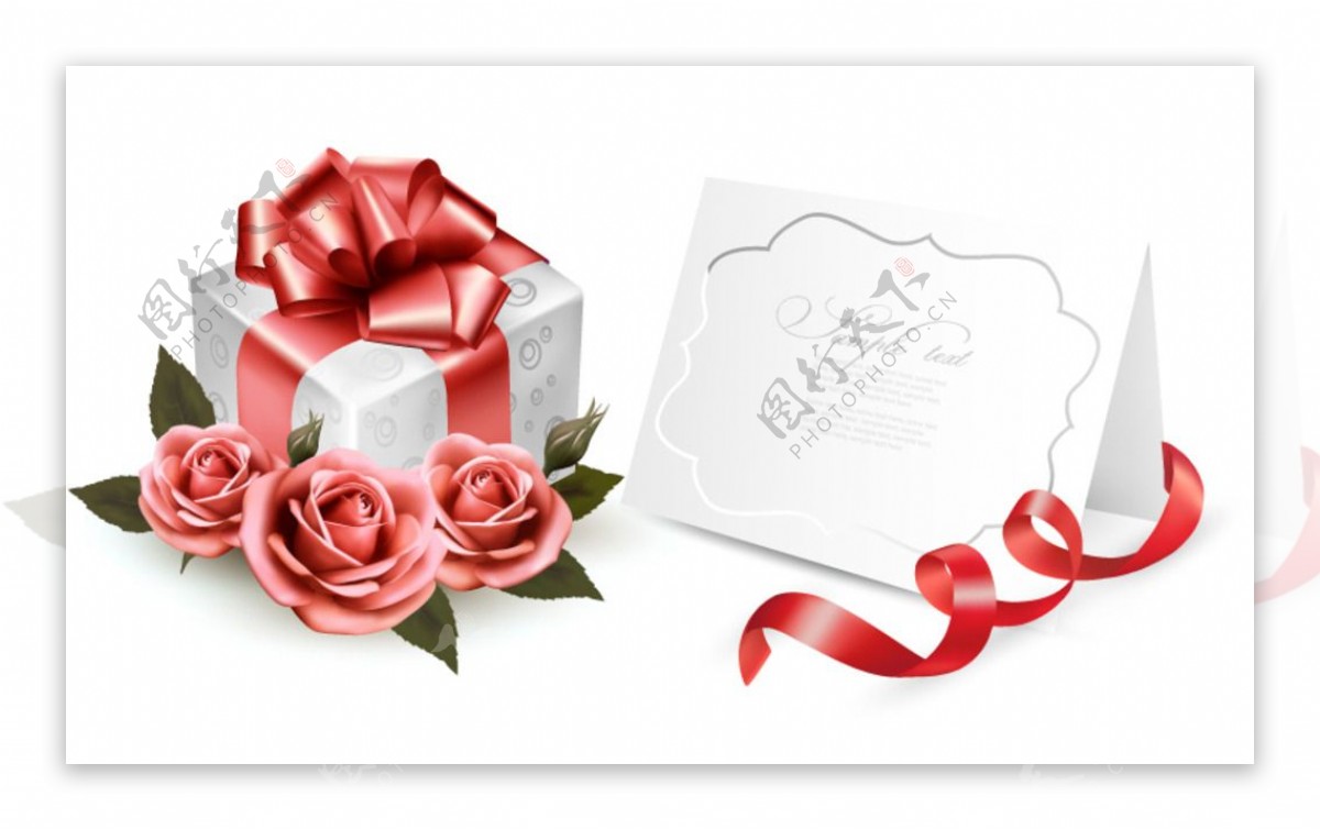 玫瑰礼盒与卡片矢量素材