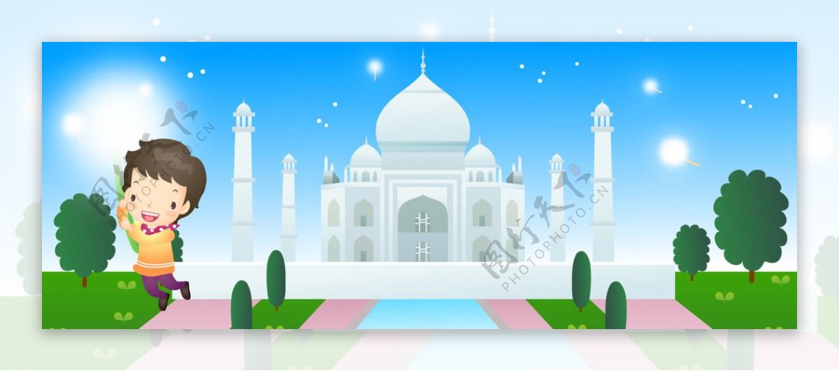 印度旅游可爱卡通男孩