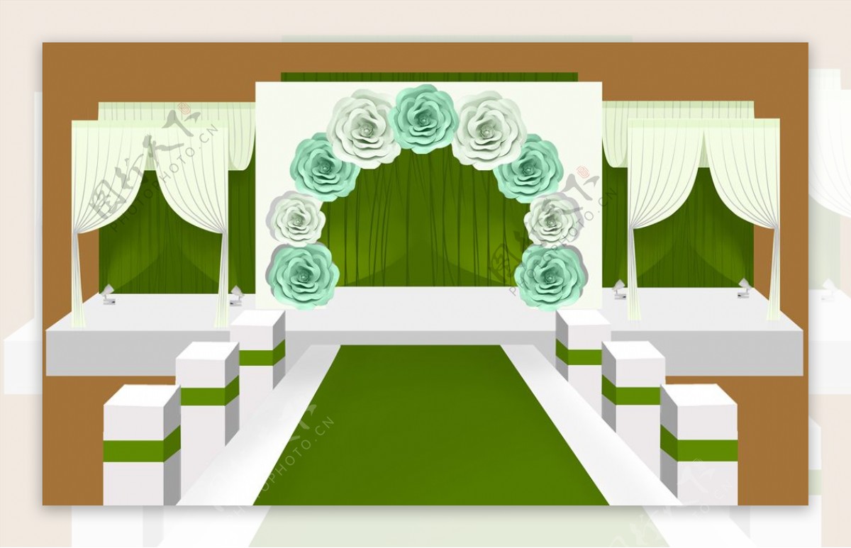 绿色婚礼舞台手绘效果图