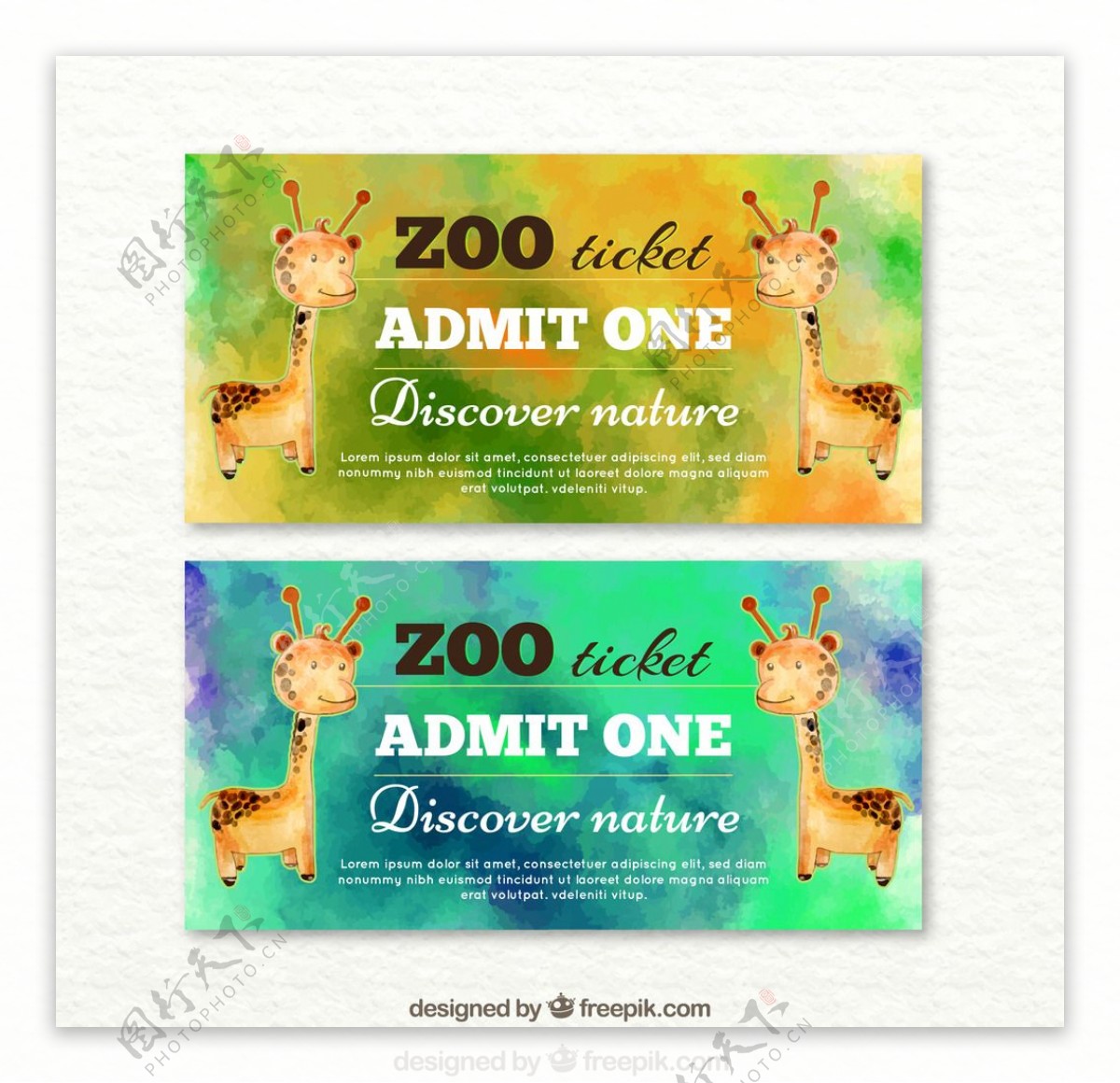 长颈鹿的动物园水彩画门票