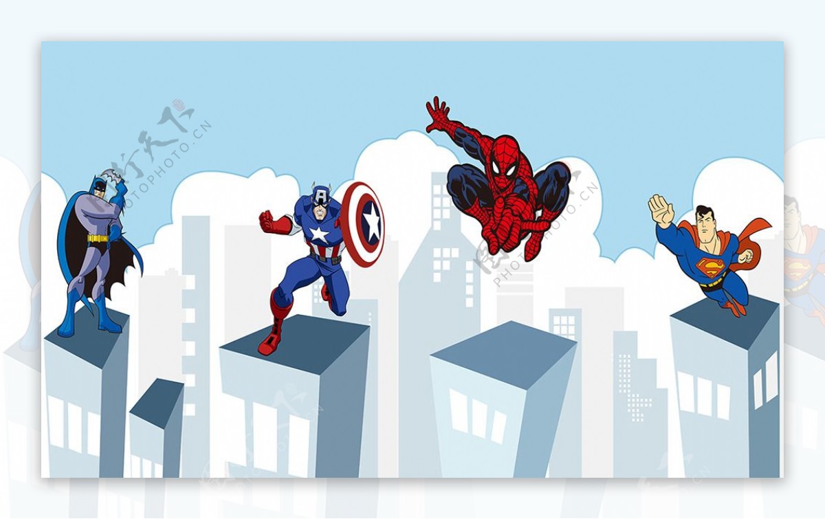超级英雄蜘蛛侠超人电视背景墙