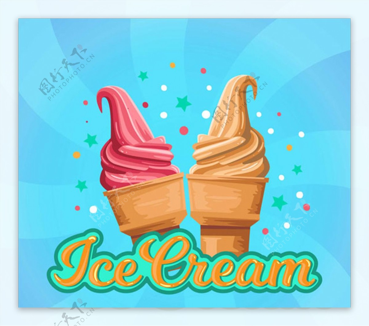 奶油冰淇淋蓝色背景