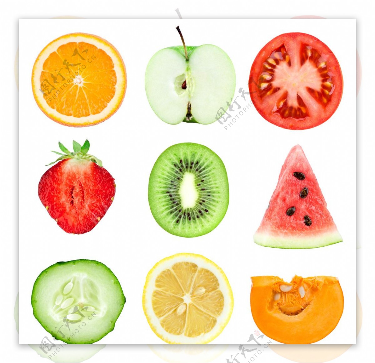 9种水果和蔬菜切片