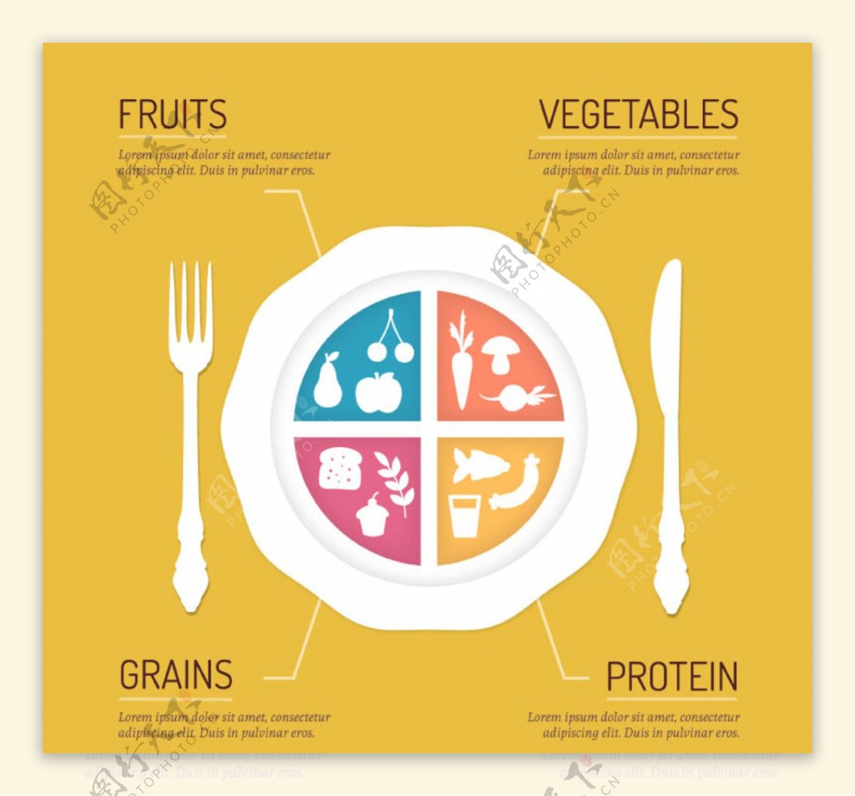 健康饮食餐盘插画