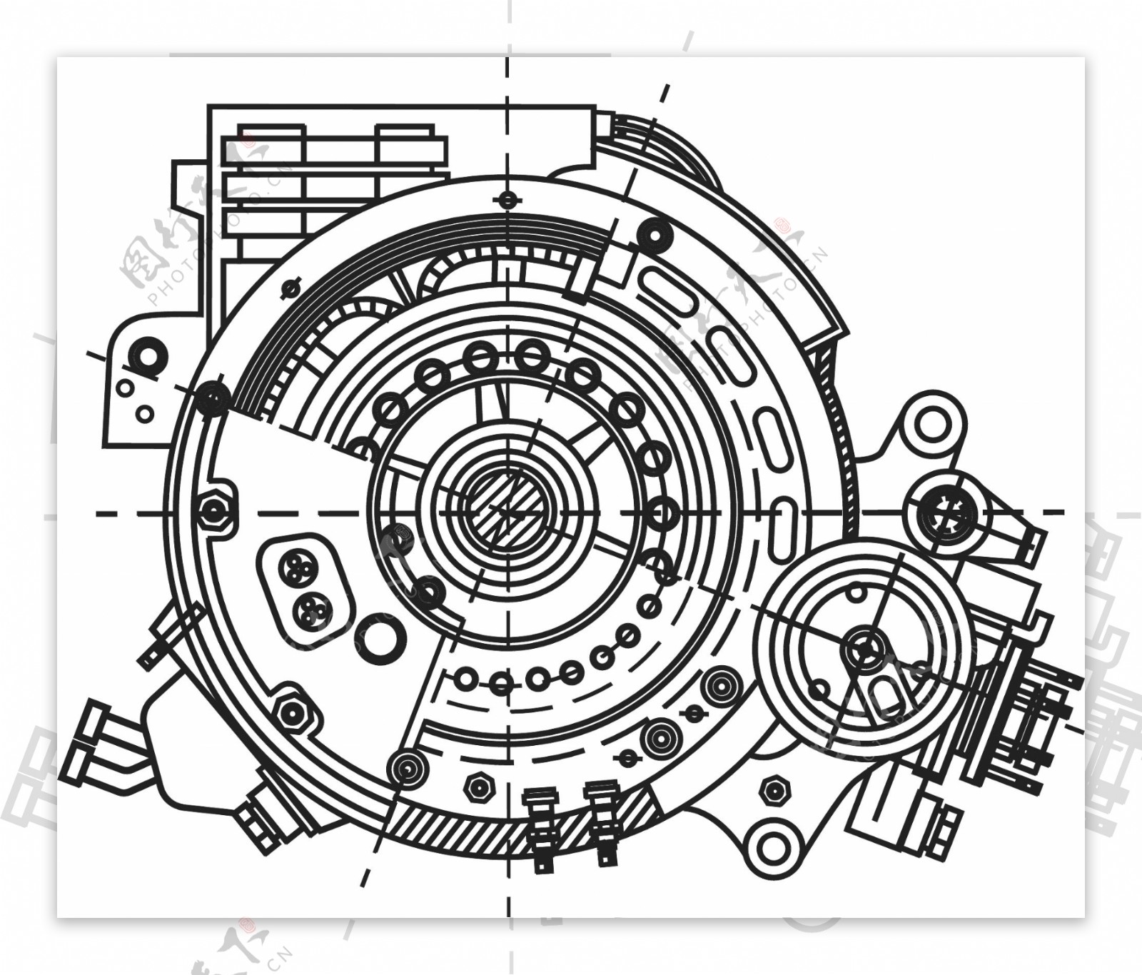 手绘线描机器零件矢量图下载