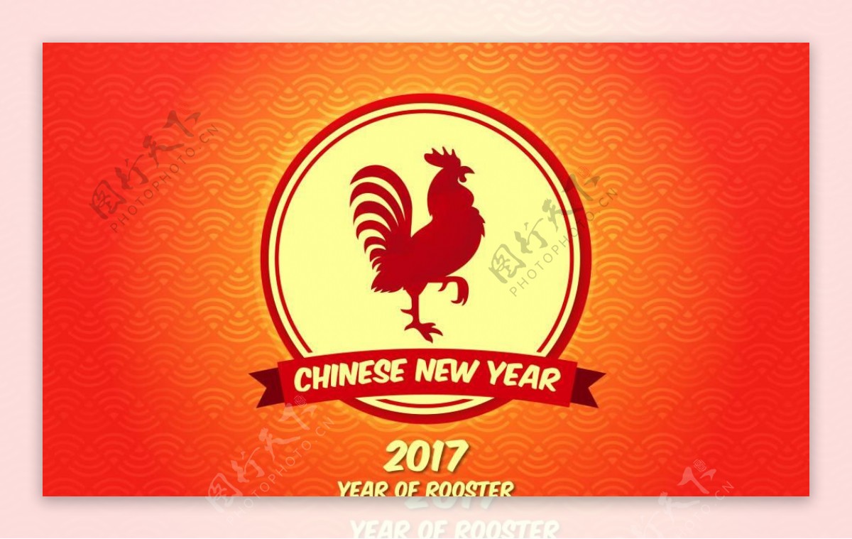 中国新年背景与红公鸡