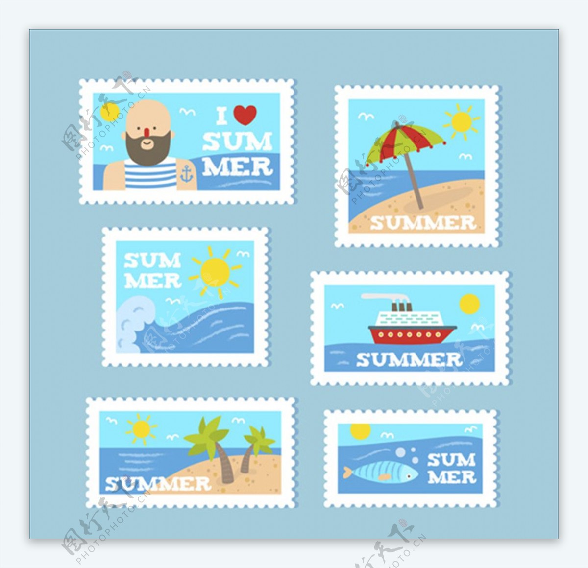夏日海滨沙滩邮票