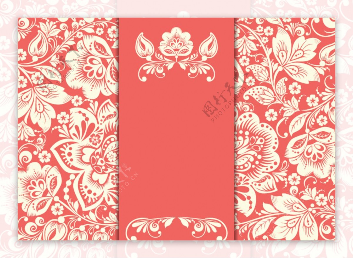 白色花卉红底卡片