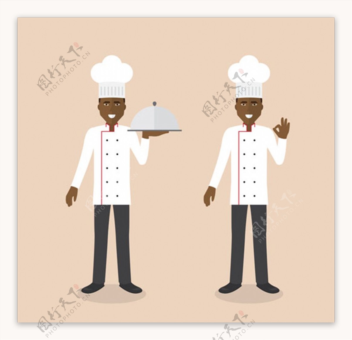两位深肤色厨师卡通形象