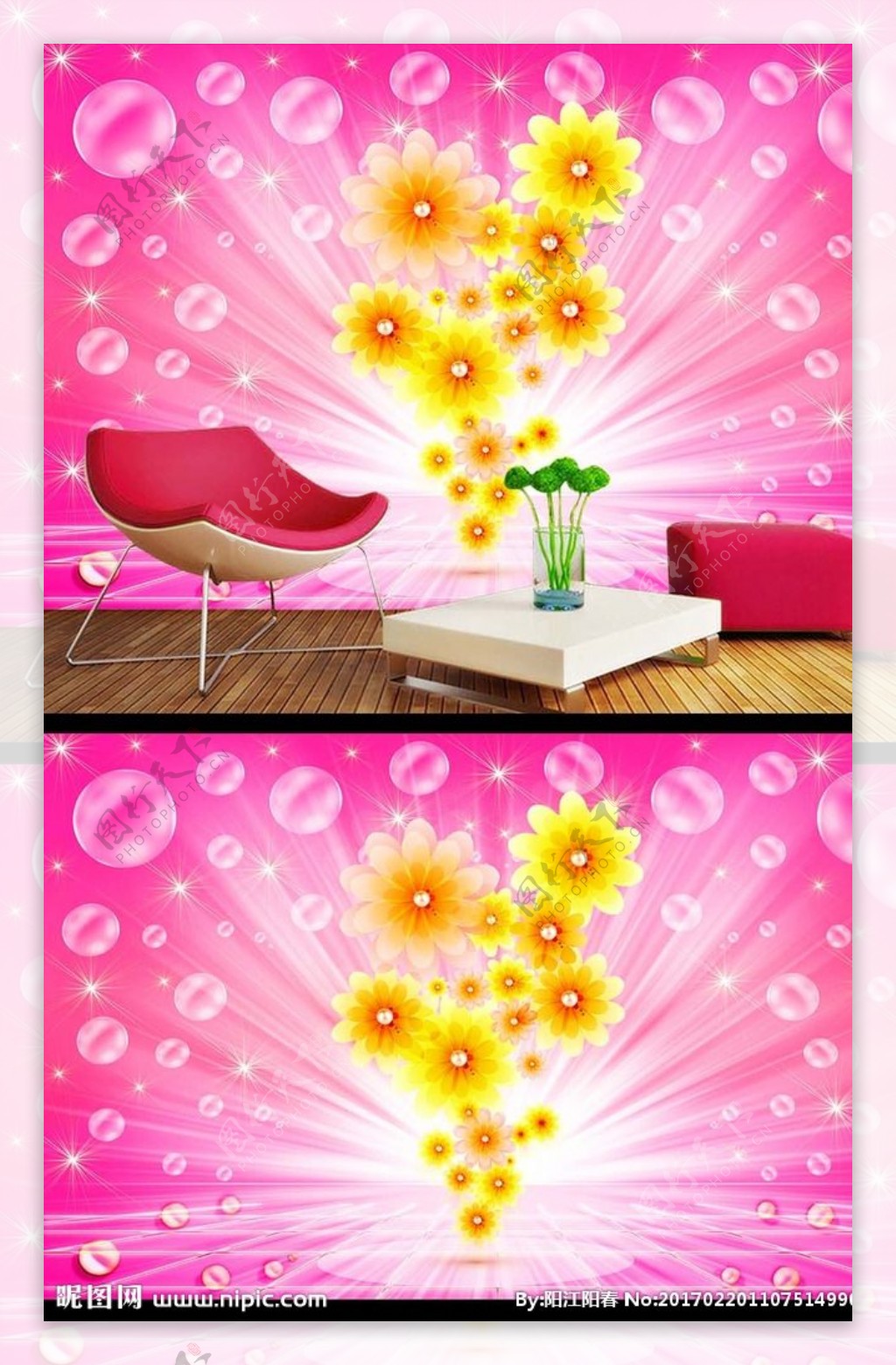 梦幻珍珠花朵电视背景墙