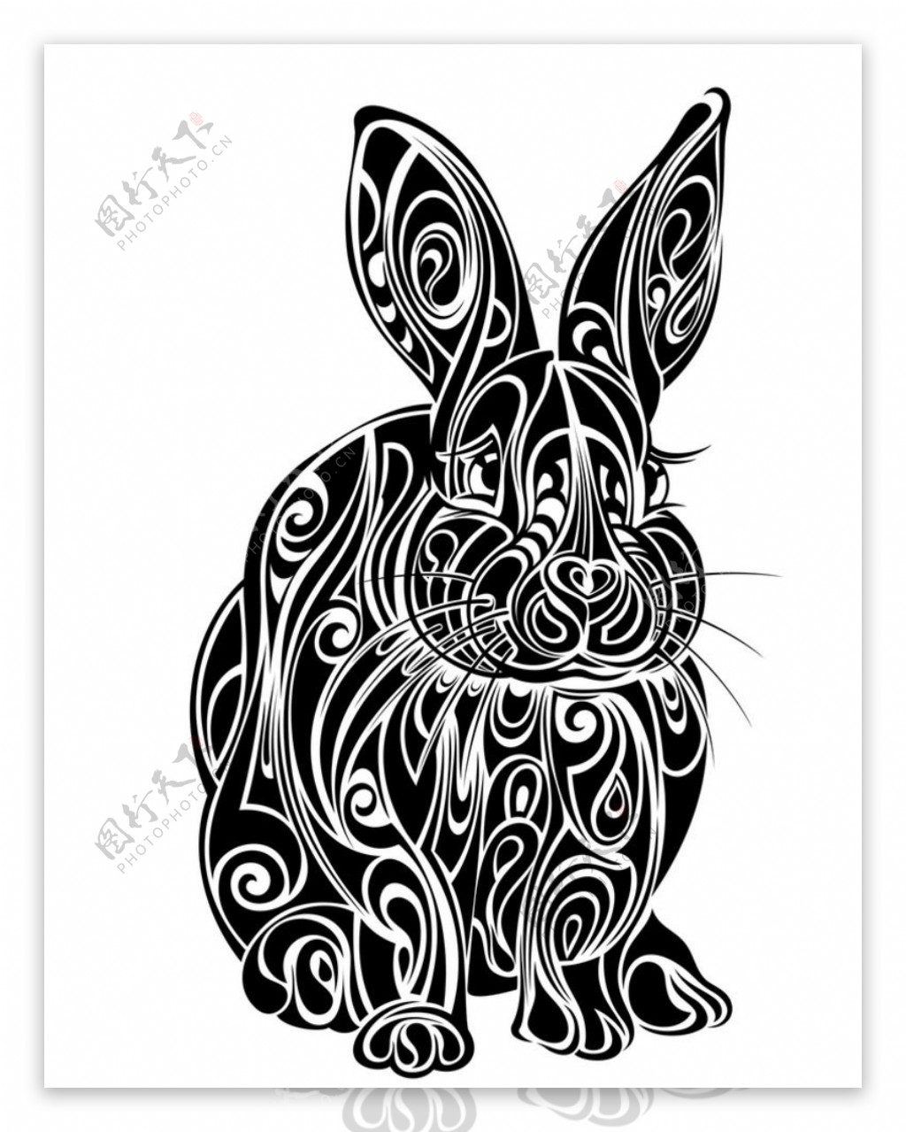 黑白剪影矢量素材图案兔子