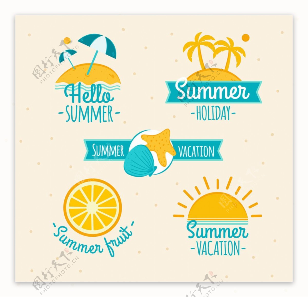 夏季元素的装饰贴纸图标