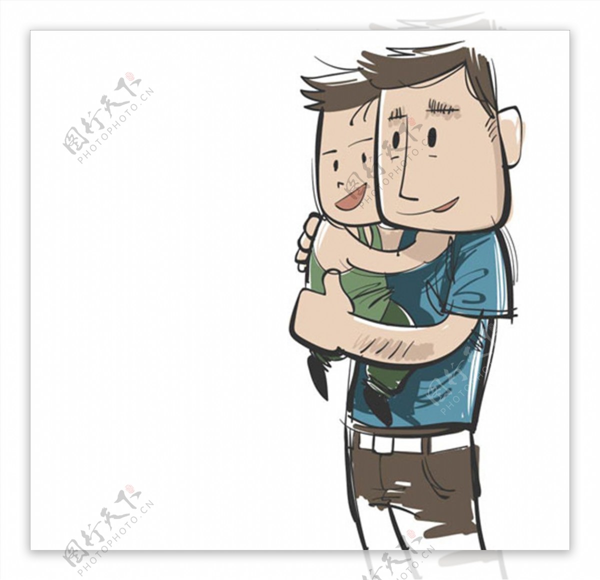 手绘卡通抱着儿子的父亲插图