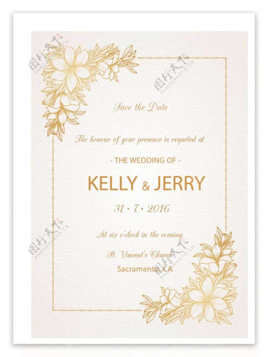 特种纸金色花朵婚礼邀请卡